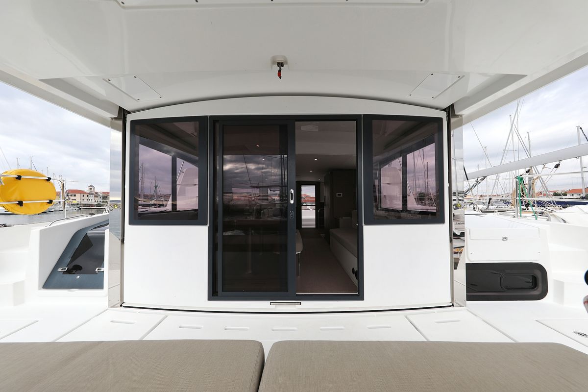 Deck of Triton, a Bali 4.6 catamaran at Grad Trogir, Croatia