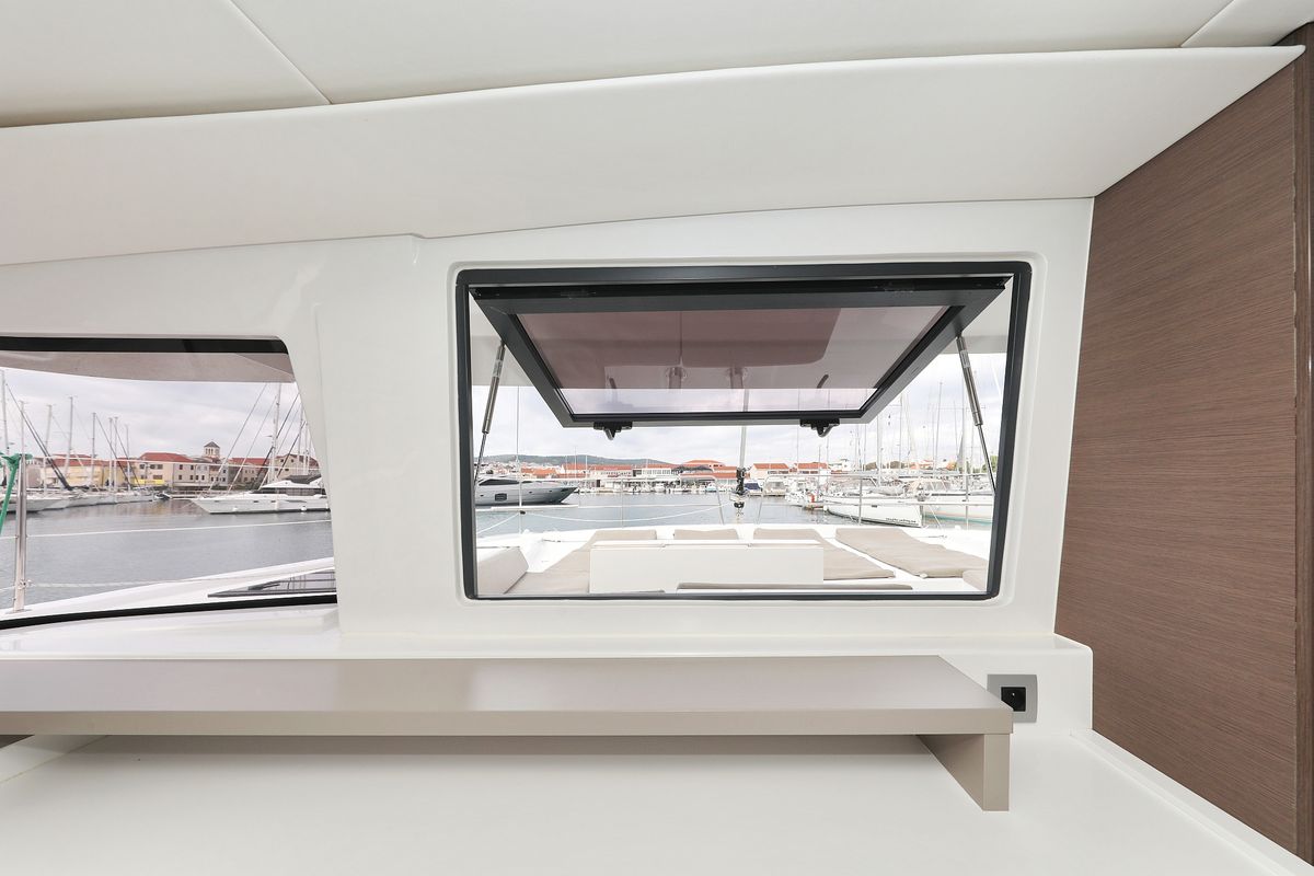 Salon of Triton, a Bali 4.6 catamaran at Grad Trogir, Croatia