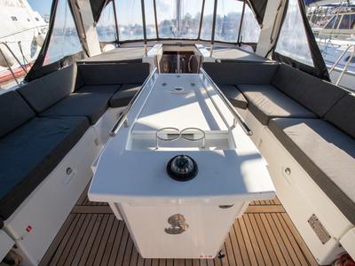 Deck of Olimpia, a Beneteau Oceanis 51.1 sailboat at Capo d'Orlando, Italy