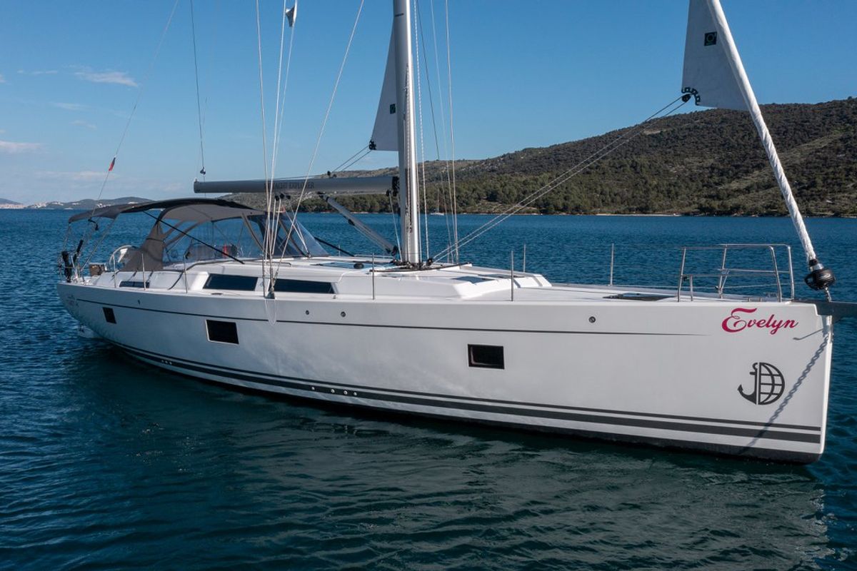 Exterior view of Evelyn, a Hanse Yachts Hanse 508 sailboat at Seget Donji, Croatia