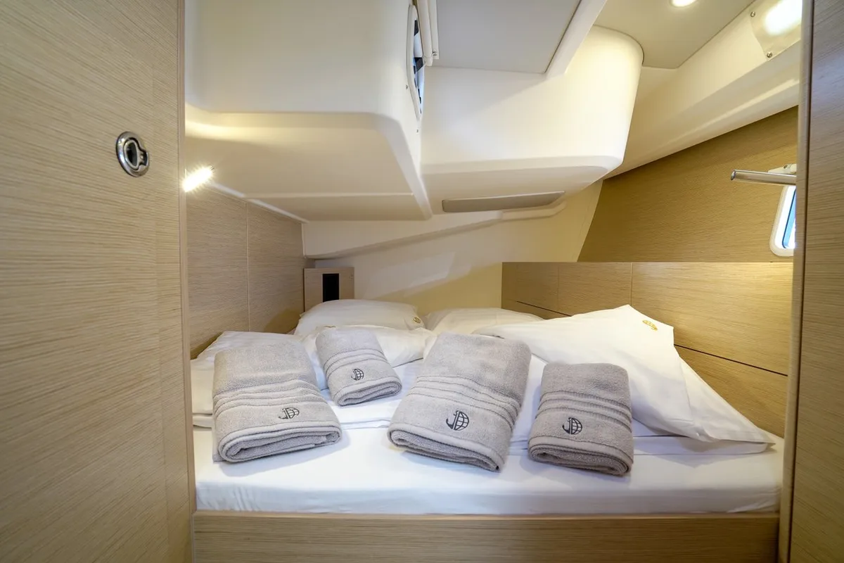 Cabin on Evelyn, a Hanse Yachts Hanse 508 sailboat at Seget Donji, Croatia