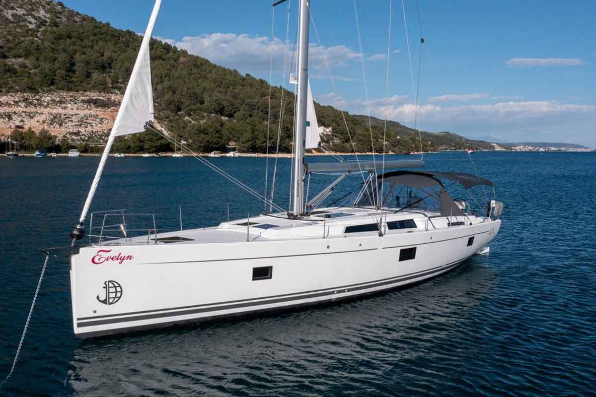 Exterior view of Evelyn, a Hanse Yachts Hanse 508 sailboat at Seget Donji, Croatia