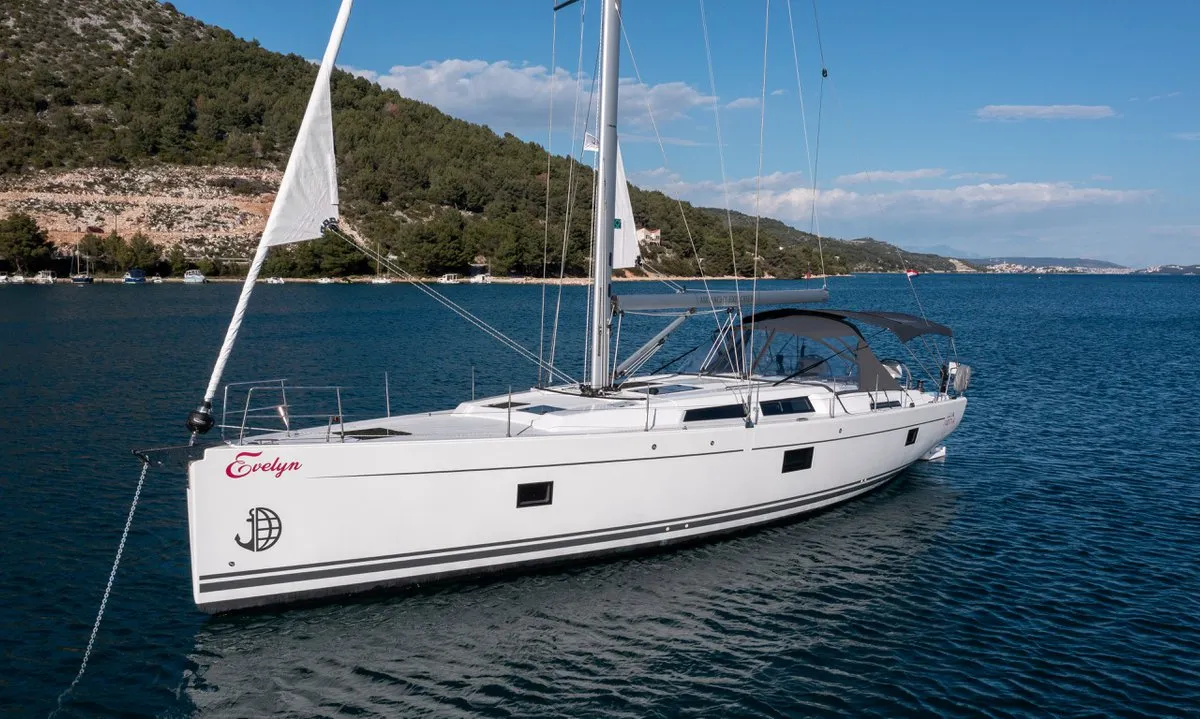 Exterior view of Evelyn, a Hanse Yachts Hanse 508 sailboat at Seget Donji, Croatia