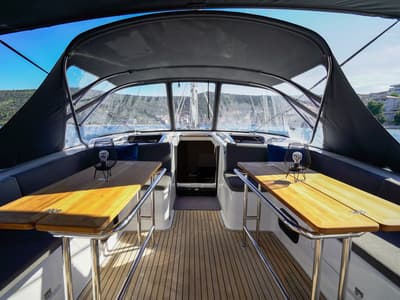 Deck of Evelyn, a Hanse Yachts Hanse 508 sailboat at Seget Donji, Croatia