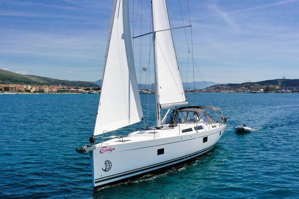 Exterior view of Evelyn, a Hanse Yachts Hanse 508 sailboat at Seget Donji, Croatia