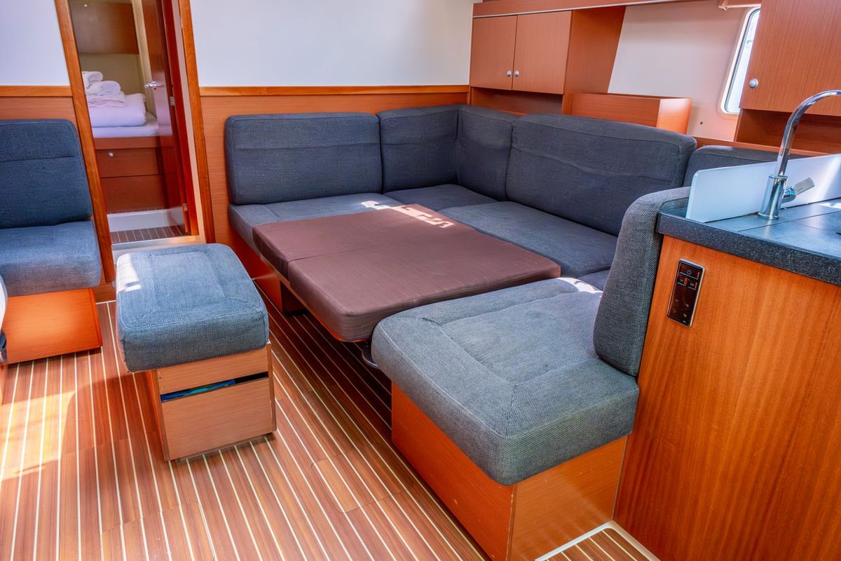 Salon of Draco, a Hanse Yachts Hanse 445 sailboat at Fethiye, Turkey