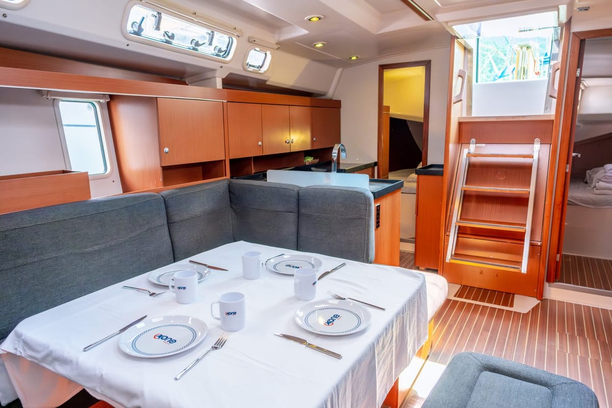 Salon of Draco, a Hanse Yachts Hanse 445 sailboat at Fethiye, Turkey