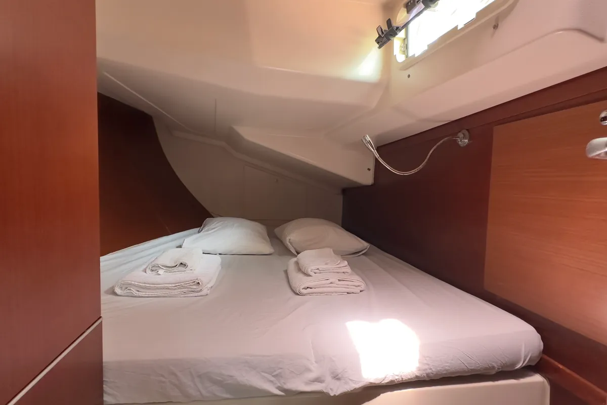Cabin on Draco, a Hanse Yachts Hanse 445 sailboat at Fethiye, Turkey
