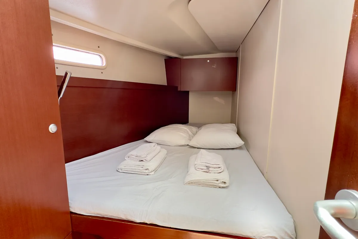 Cabin on Draco, a Hanse Yachts Hanse 445 sailboat at Fethiye, Turkey