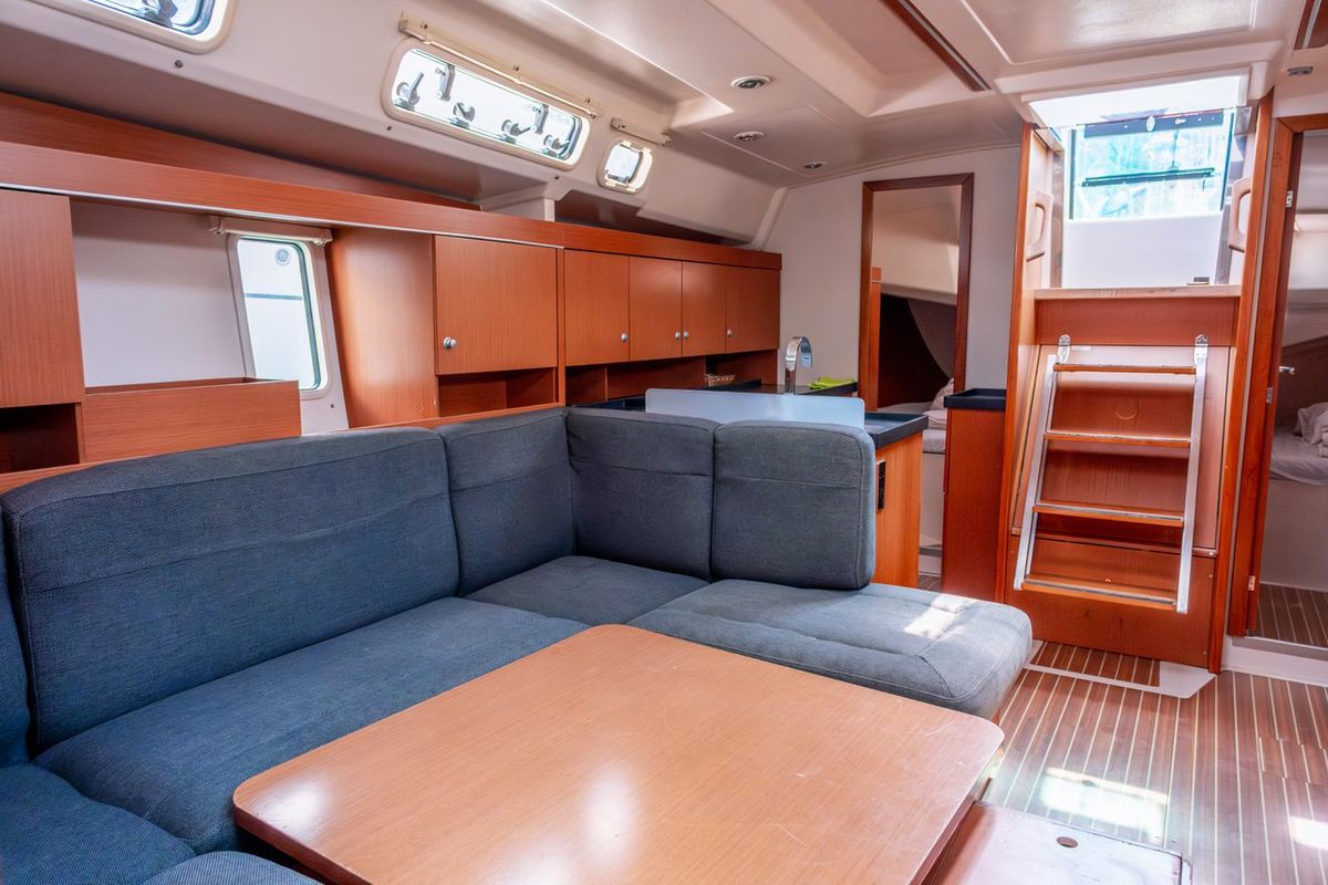 Salon of Draco, a Hanse Yachts Hanse 445 sailboat at Fethiye, Turkey