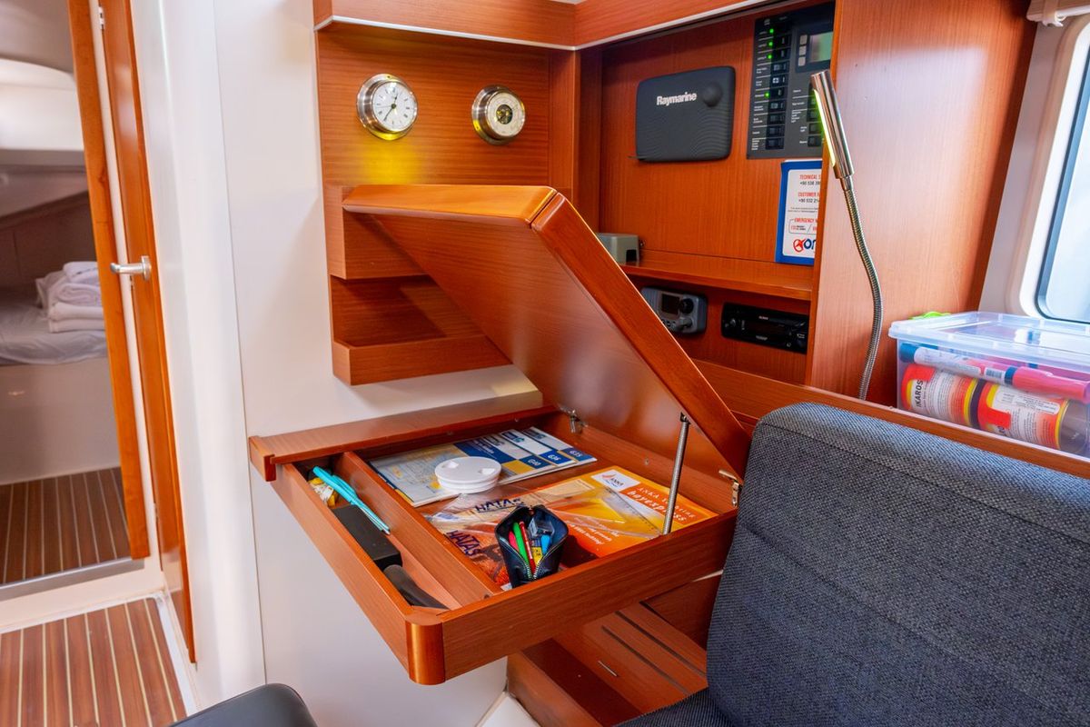 Salon of Draco, a Hanse Yachts Hanse 445 sailboat at Fethiye, Turkey