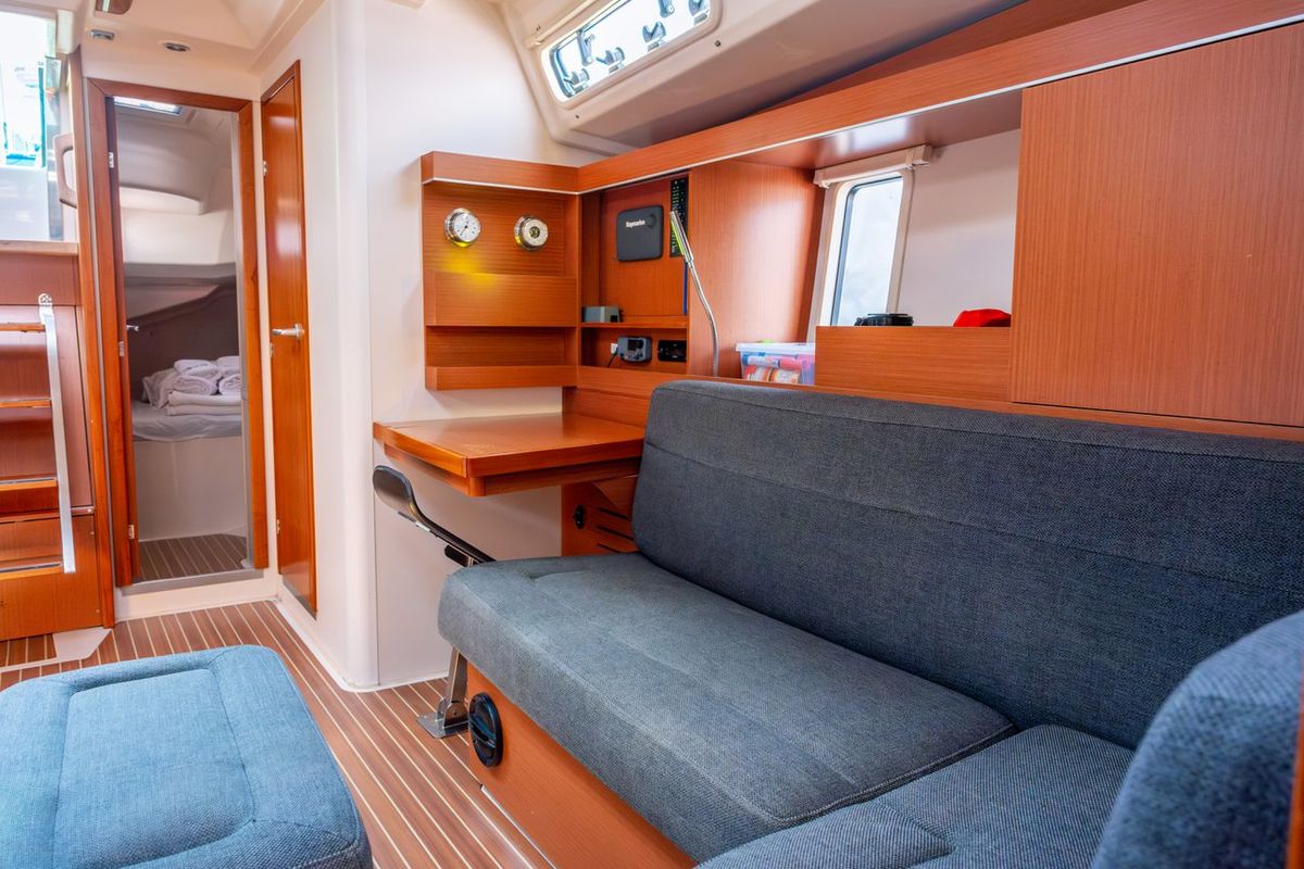 Salon of Draco, a Hanse Yachts Hanse 445 sailboat at Fethiye, Turkey