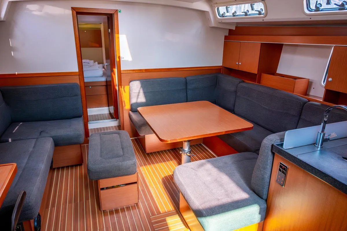 Salon of Draco, a Hanse Yachts Hanse 445 sailboat at Fethiye, Turkey