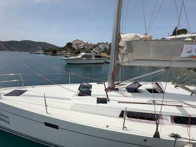 Deck of Draco, a Hanse Yachts Hanse 445 sailboat at Fethiye, Turkey