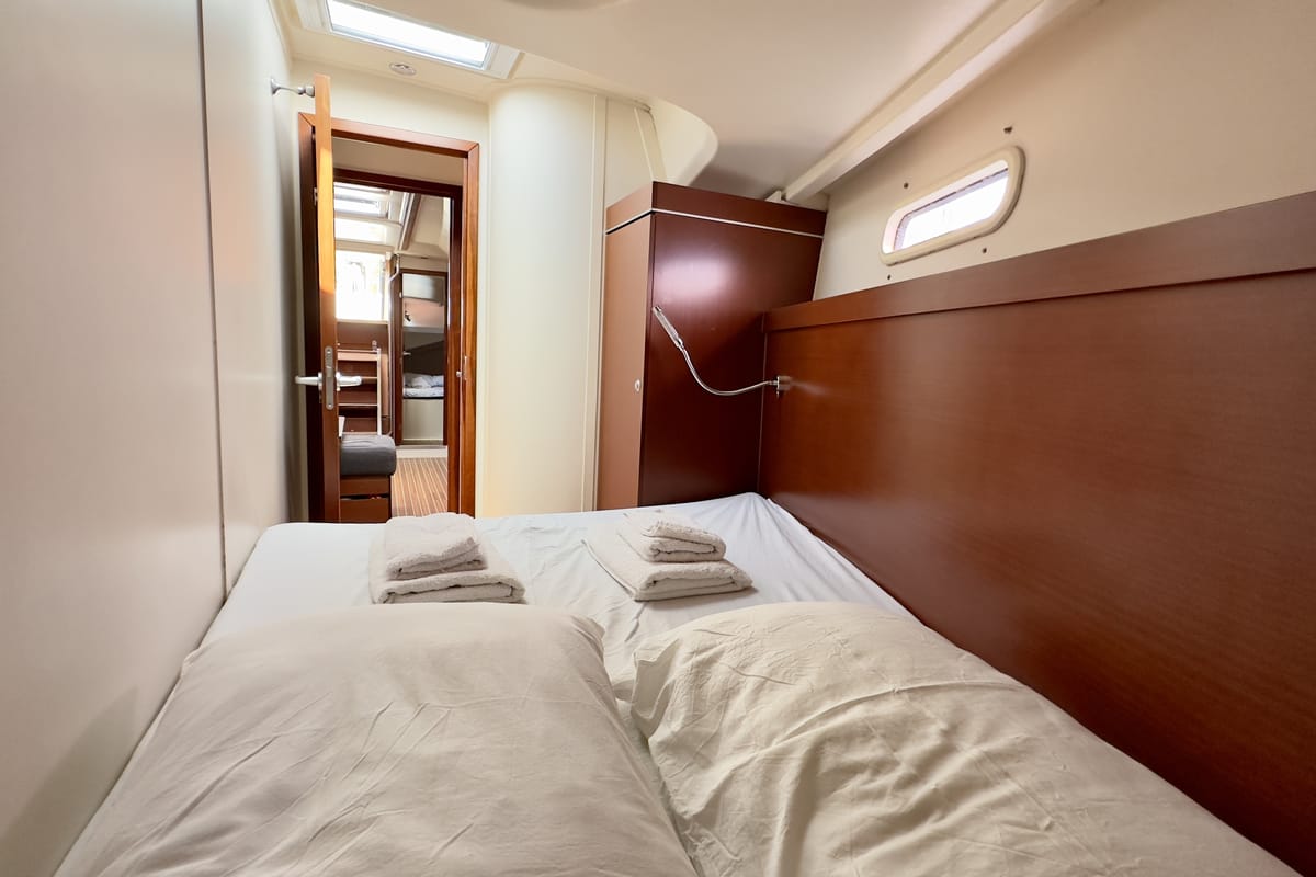 Cabin on Draco, a Hanse Yachts Hanse 445 sailboat at Fethiye, Turkey