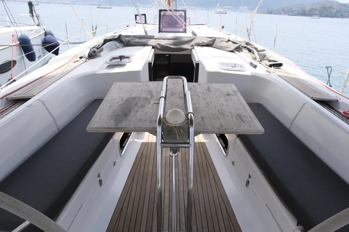 Deck of Draco, a Hanse Yachts Hanse 445 sailboat at Fethiye, Turkey