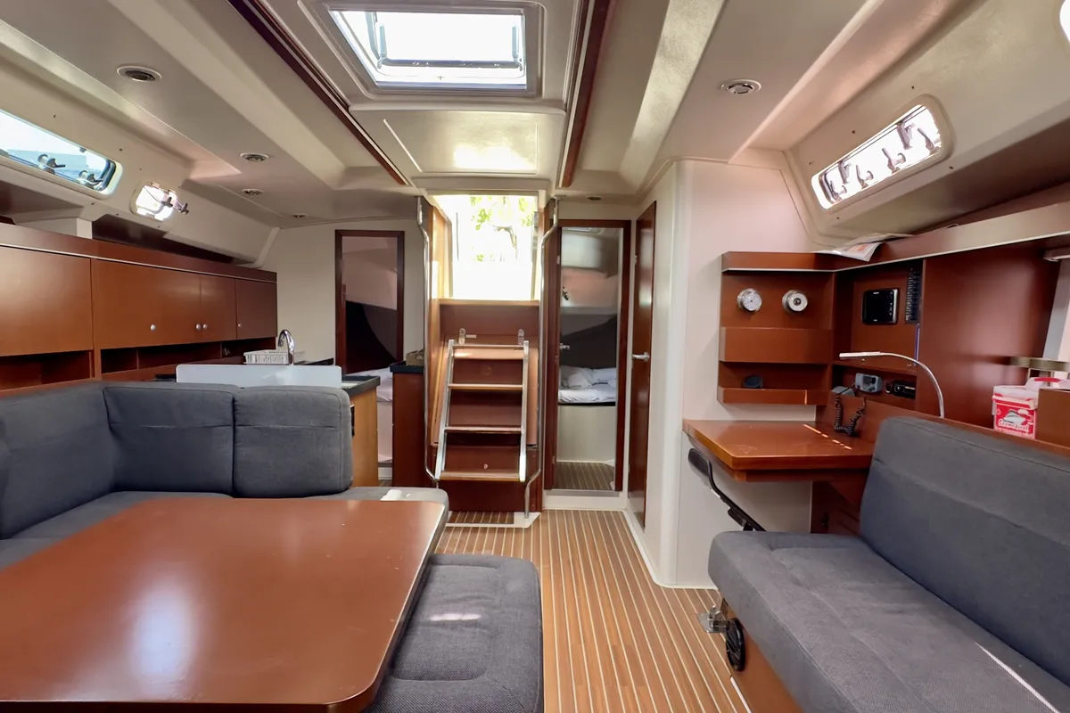 Salon of Draco, a Hanse Yachts Hanse 445 sailboat at Fethiye, Turkey