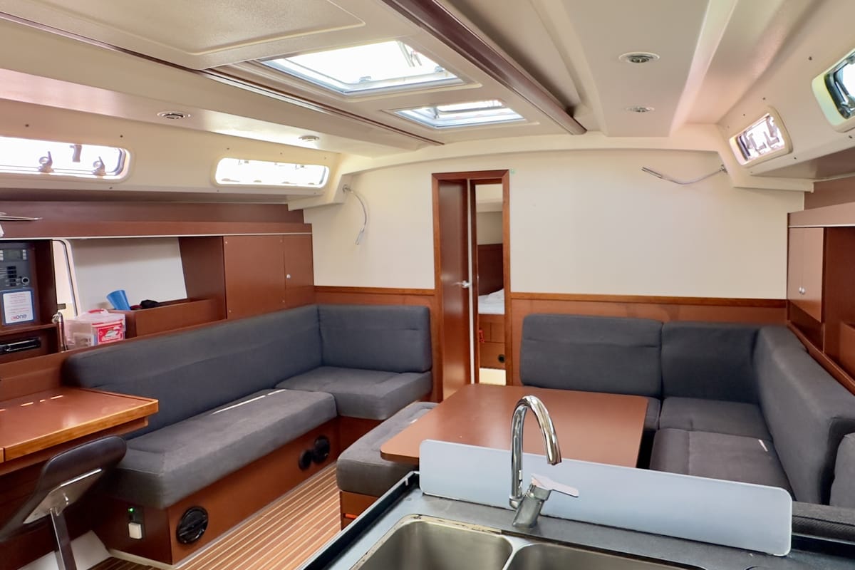Salon of Draco, a Hanse Yachts Hanse 445 sailboat at Fethiye, Turkey