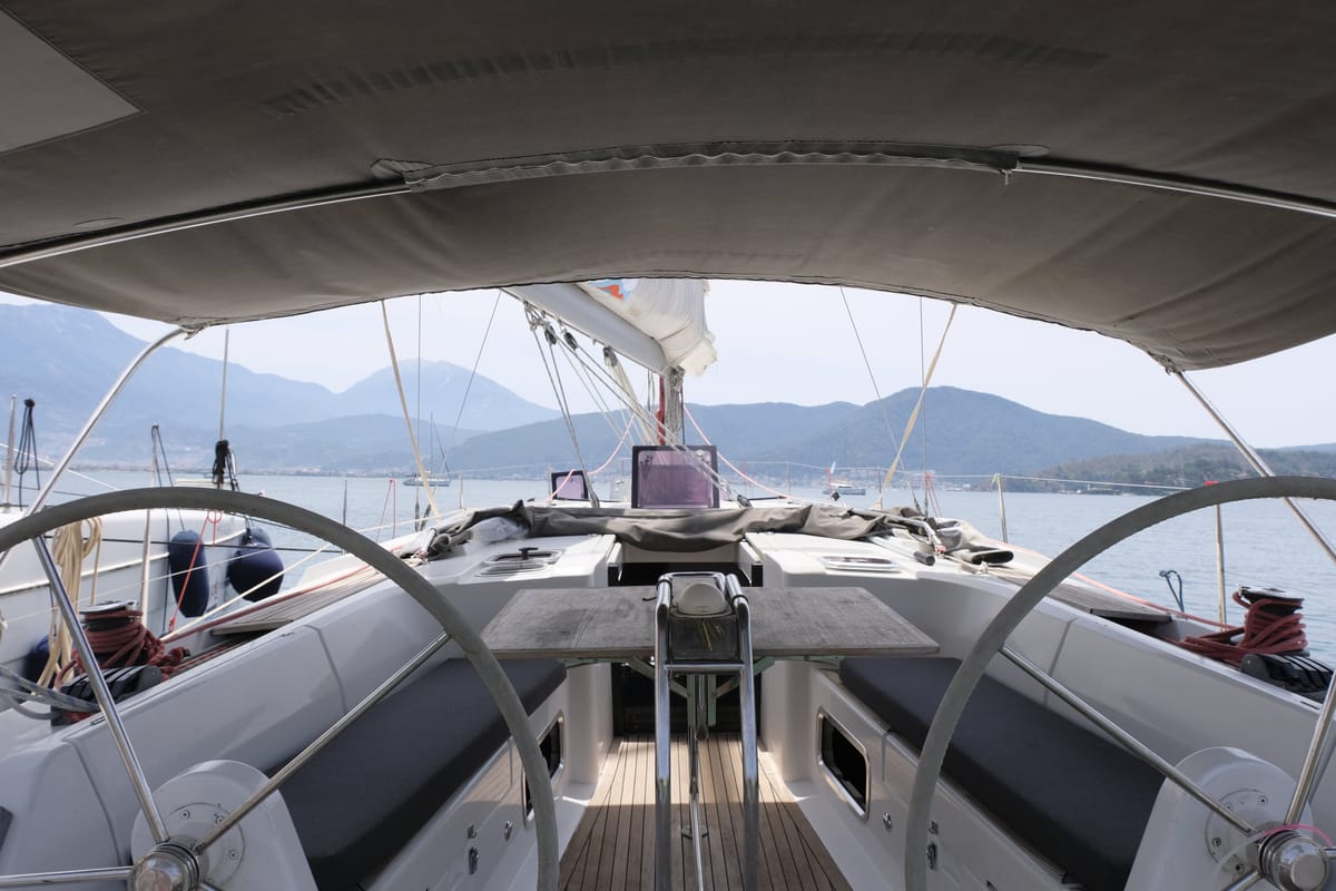 Cockpit of Draco, a Hanse Yachts Hanse 445 sailboat at Fethiye, Turkey