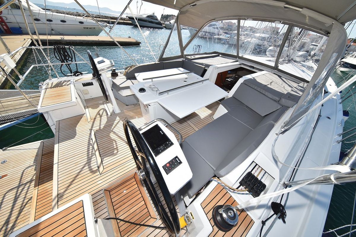 Cockpit of Antonela M, a Beneteau Oceanis 46.1 sailboat at Zadar, Croatia