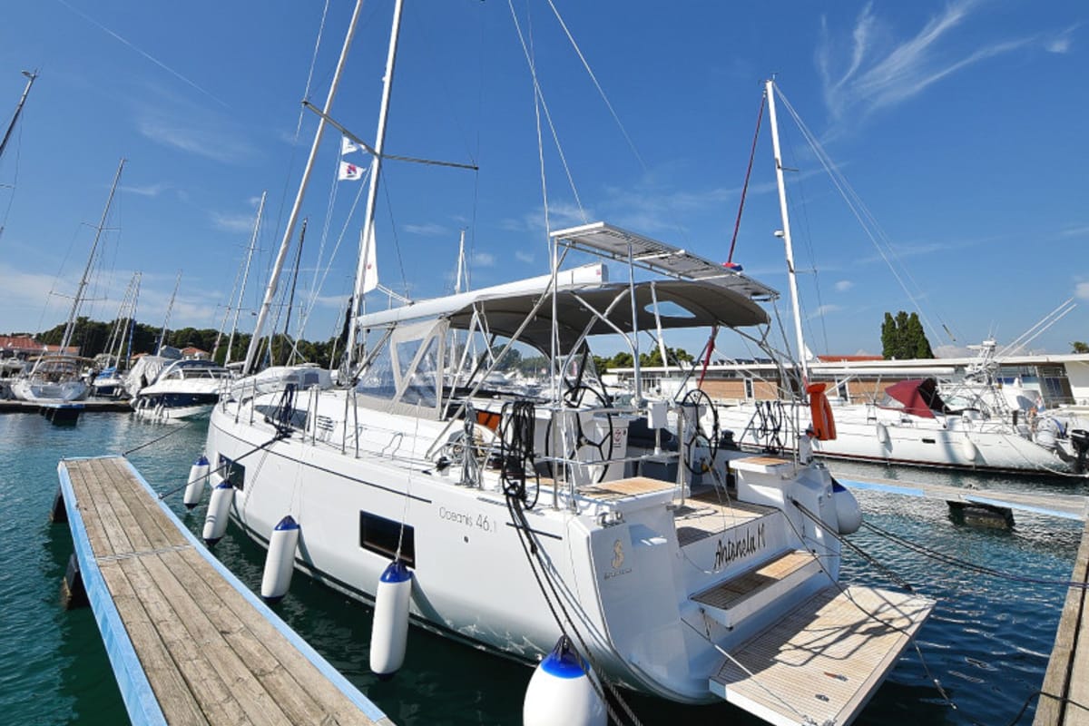 Exterior view of Antonela M, a Beneteau Oceanis 46.1 sailboat at Zadar, Croatia