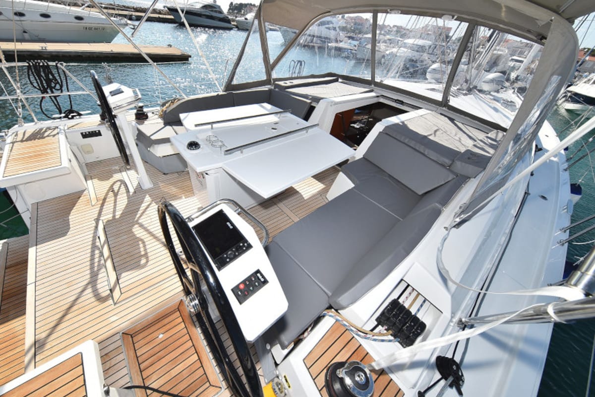 Head on Antonela M, a Beneteau Oceanis 46.1 sailboat at Zadar, Croatia