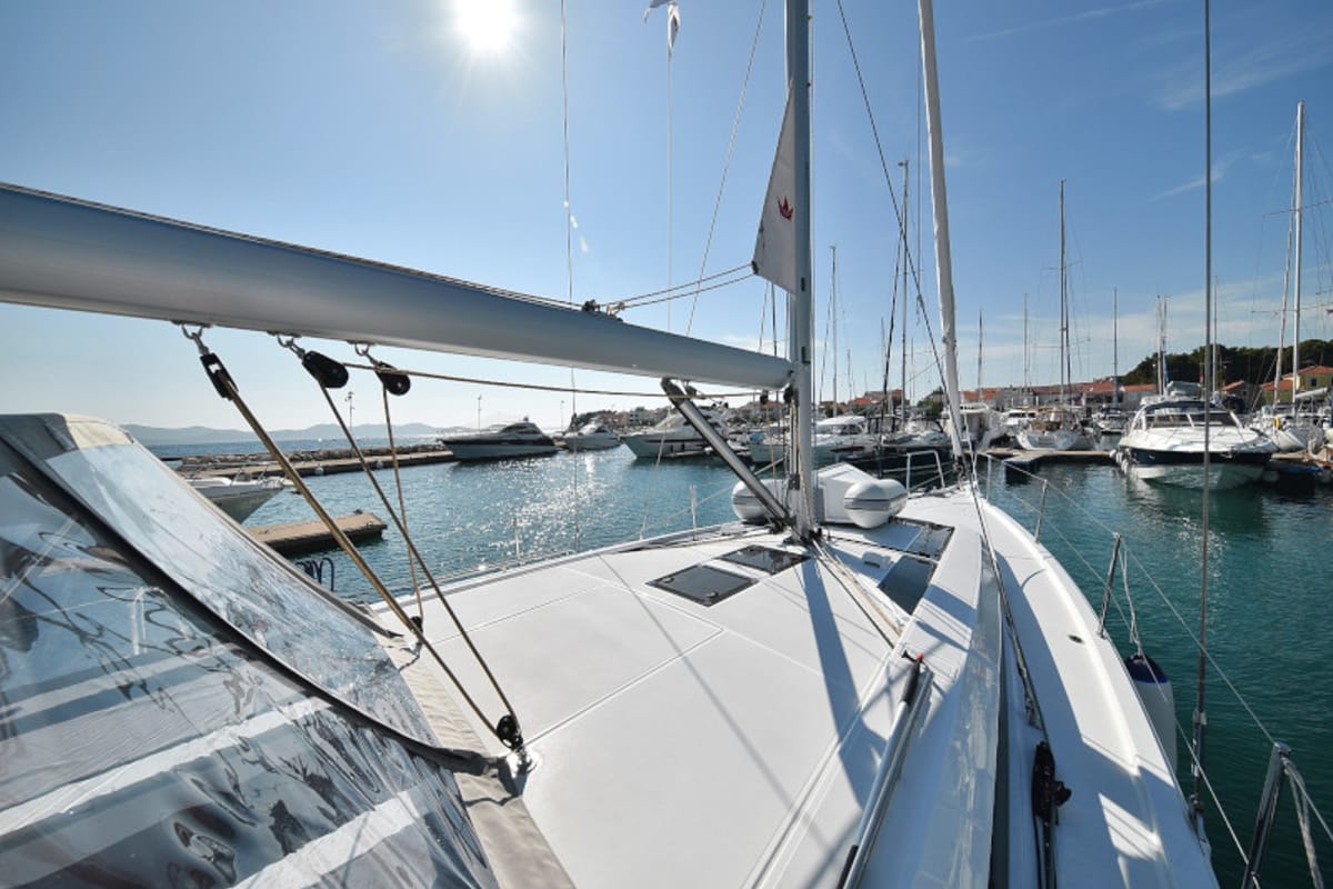 Deck of Antonela M, a Beneteau Oceanis 46.1 sailboat at Zadar, Croatia