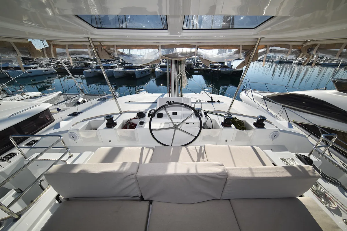 Cockpit of Lux, a Lagoon 50 catamaran at Općina Sukošan, Croatia