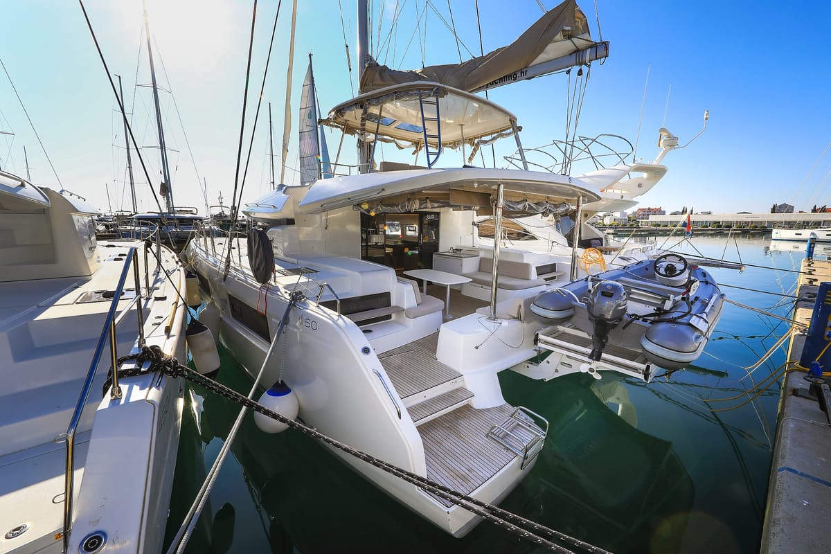 Exterior view of Lux, a Lagoon 50 catamaran at Općina Sukošan, Croatia