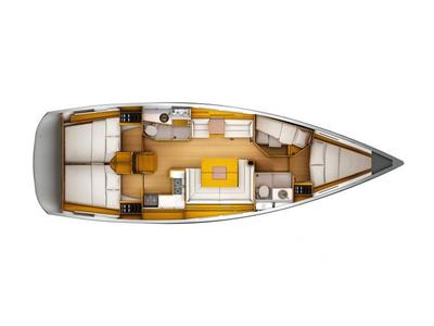 Floor plan of Comfort, a Jeanneau Sun Odyssey 449 sailboat at Gouvia, Greece