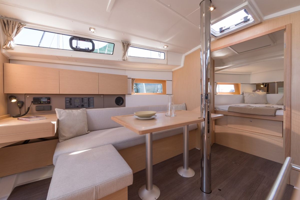 Salon of Teodora, a Beneteau Oceanis 38.1 sailboat at Dubrovnik, Croatia