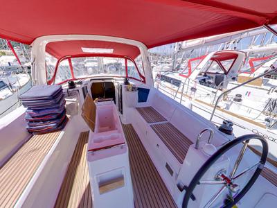 Cockpit of Teodora, a Beneteau Oceanis 38.1 sailboat at Dubrovnik, Croatia