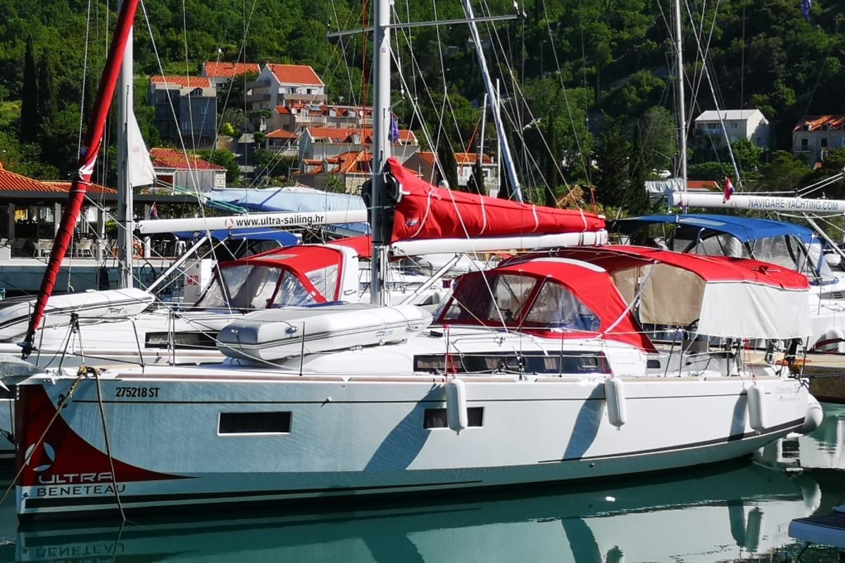 Exterior view of Teodora, a Beneteau Oceanis 38.1 sailboat at Dubrovnik, Croatia