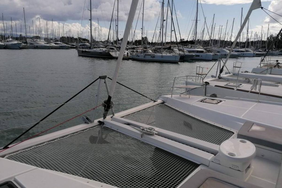 Deck of Achilles, a Lagoon 46 catamaran at Kontokali, Greece