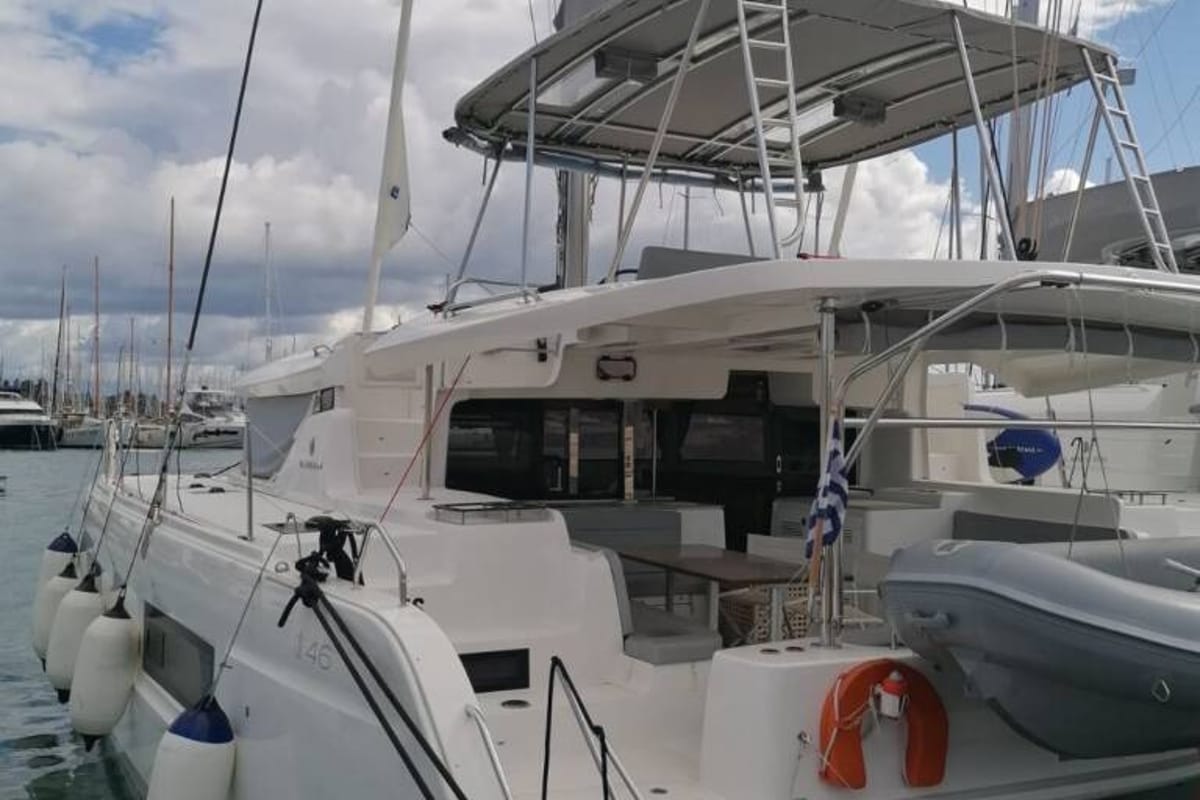 Deck of Achilles, a Lagoon 46 catamaran at Kontokali, Greece