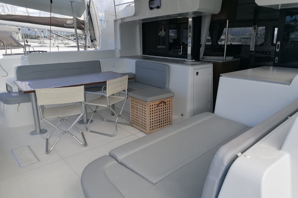 Deck of Achilles, a Lagoon 46 catamaran at Kontokali, Greece