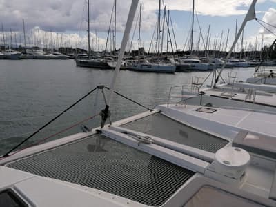 Deck of Achilles, a Lagoon 46 catamaran at Kontokali, Greece