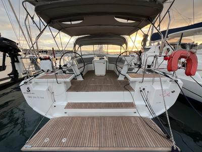 Cockpit of Dream Team, a Beneteau Oceanis 46.1 sailboat at Ibiza, Spain