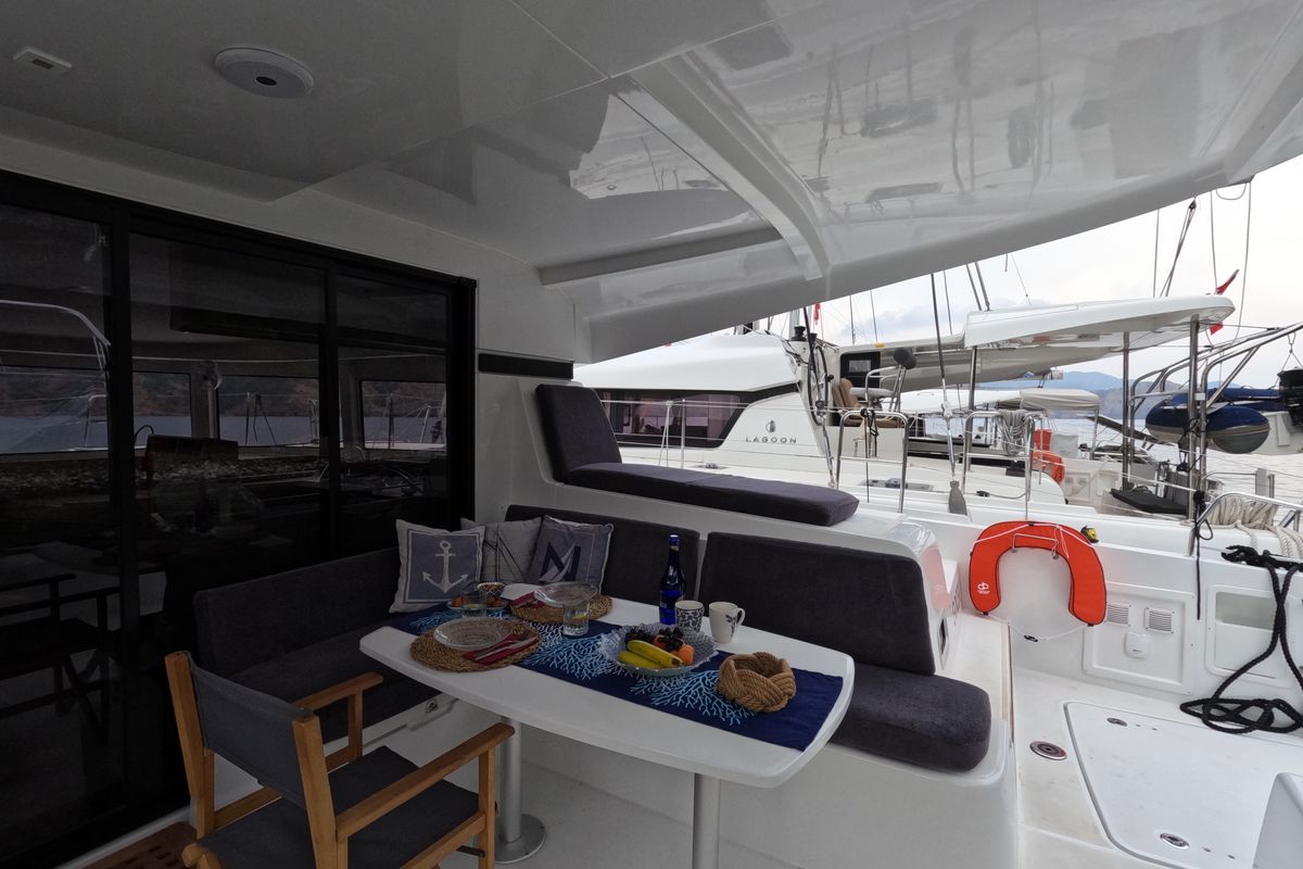 Deck of Rena, a Lagoon 42 catamaran at Fethiye, Turkey
