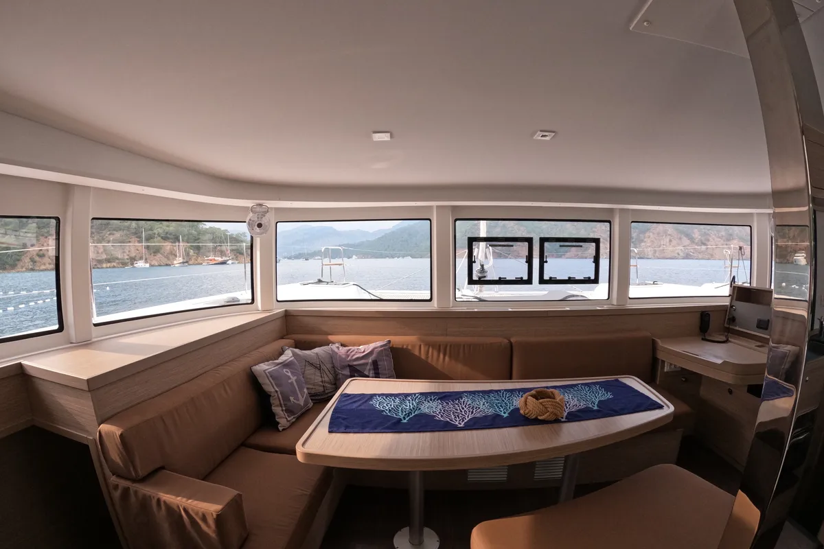 Salon of Rena, a Lagoon 42 catamaran at Fethiye, Turkey
