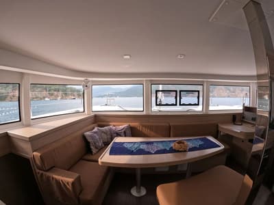 Salon of Rena, a Lagoon 42 catamaran at Fethiye, Turkey