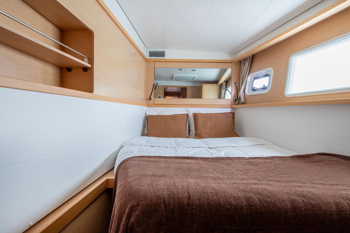 Cabin on Diva, a Lagoon 450 Fly catamaran at Lavreotiki Municipal Unit, Greece