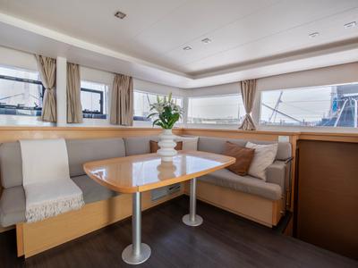 Salon of Diva, a Lagoon 450 Fly catamaran at Lavreotiki Municipal Unit, Greece