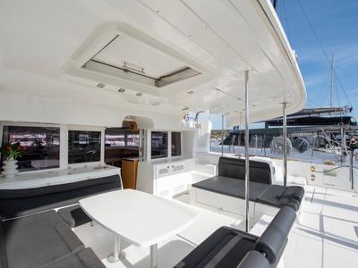 Deck of Diva, a Lagoon 450 Fly catamaran at Lavreotiki Municipal Unit, Greece