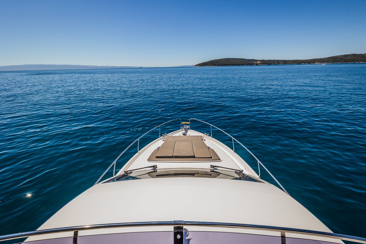 Deck of Grace II, a Sealine F430 yacht at Grad Kaštela, Croatia