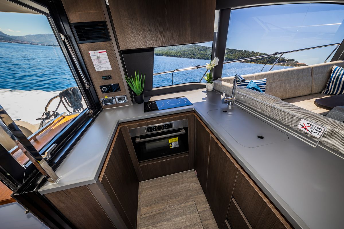 Galley of Grace II, a Sealine F430 yacht at Grad Kaštela, Croatia