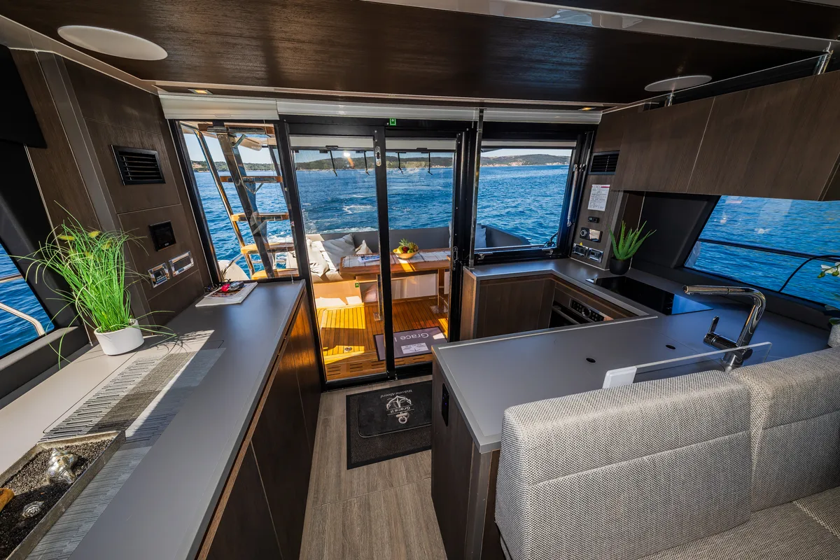 Galley of Grace II, a Sealine F430 yacht at Grad Kaštela, Croatia