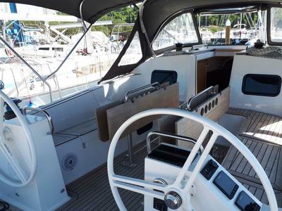 Cockpit of Briganti, a Elan Impression 45.1 sailboat at Izola / Isola, Slovenia