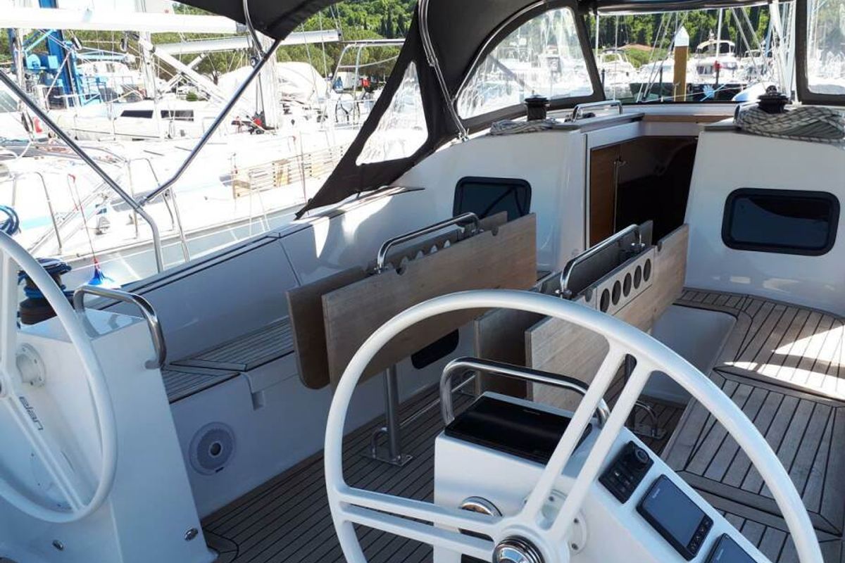 Cockpit of Briganti, a Elan Impression 45.1 sailboat at Izola / Isola, Slovenia