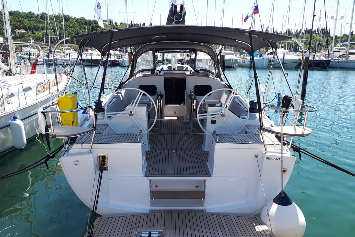 Cockpit of Briganti, a Elan Impression 45.1 sailboat at Izola / Isola, Slovenia